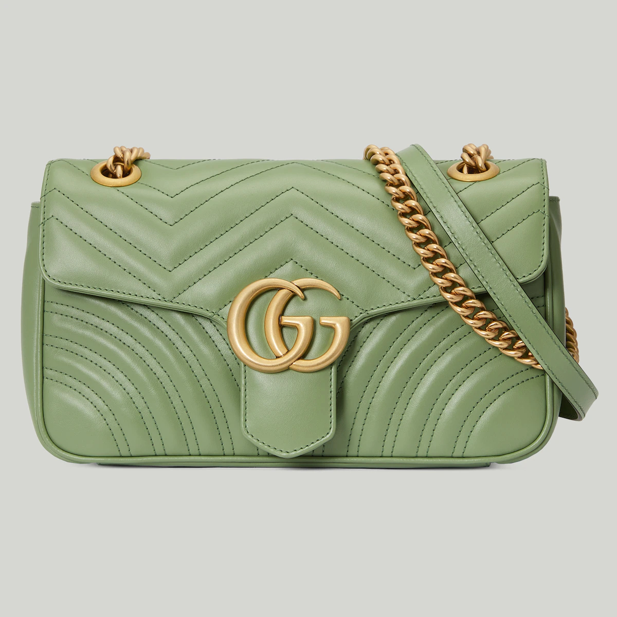 Gucci GG Marmont Small Shoulder Bag in sage green leather