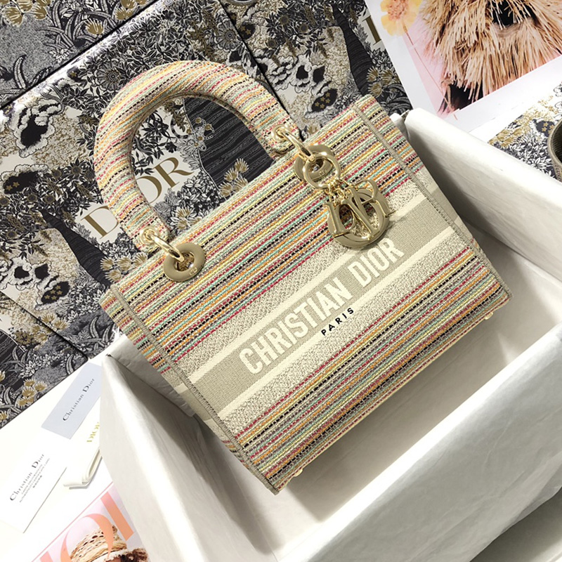 Dior The LADY D-LITE Bag Multicolor Stripes Embroidery M0565ORFO_M885