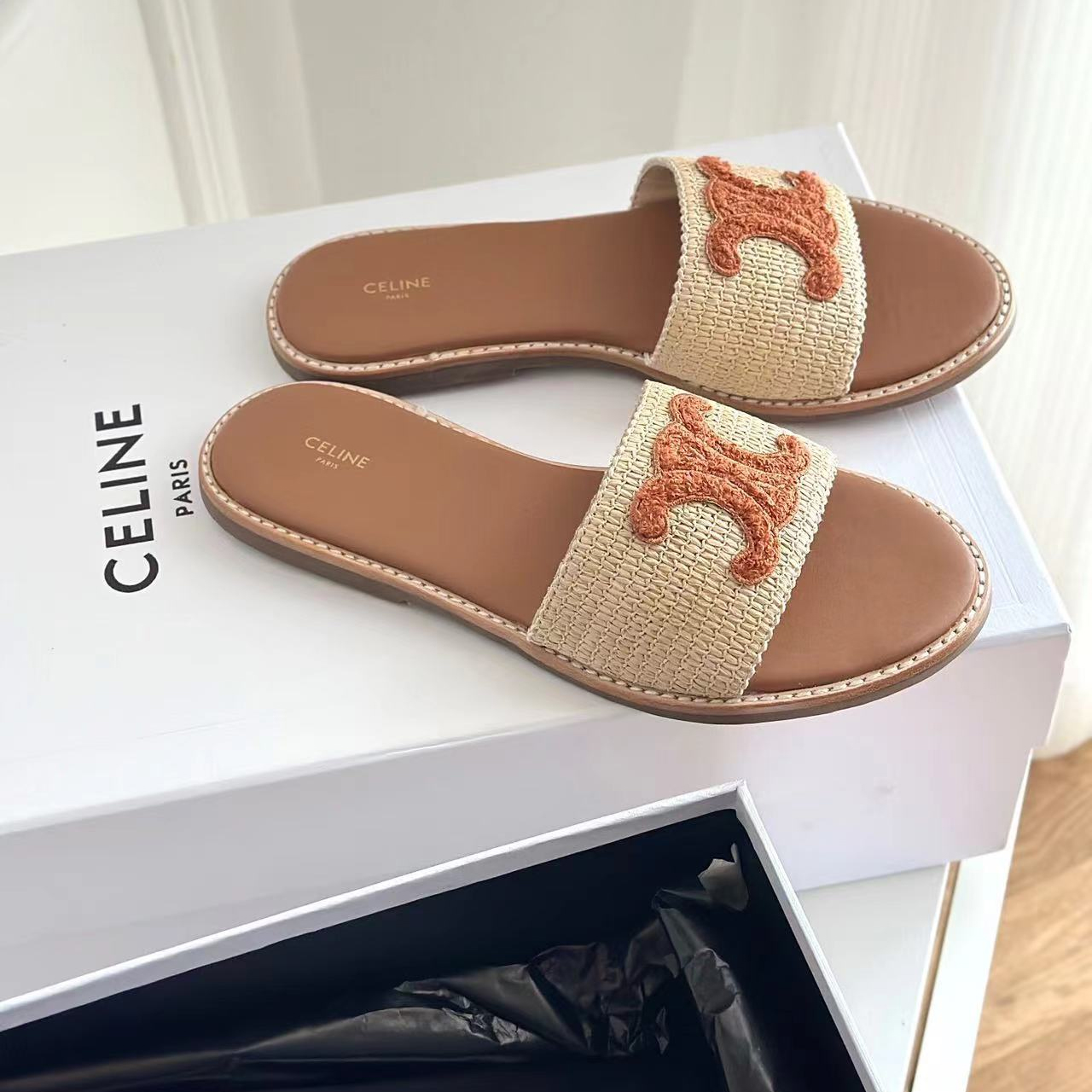 CELINE Women's Mule Sandals - Flat Sandals with Signature Logo