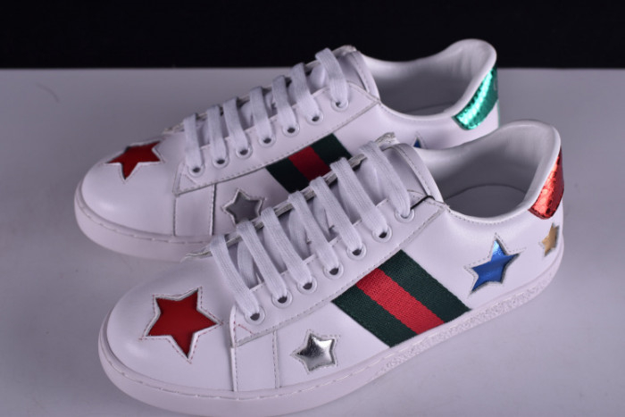 Gucci Ace Embroidered Low-Top Sneaker WITH COLORFUL STARS 431942-A38G1