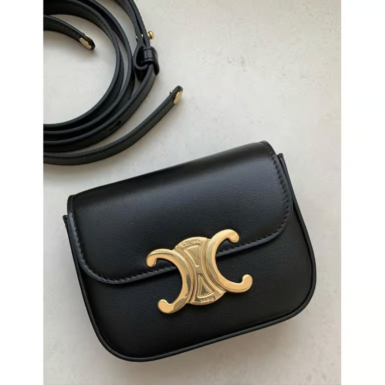 CELINE MINI TRIOMPHE IN SHINY CALFSKIN BLACK
