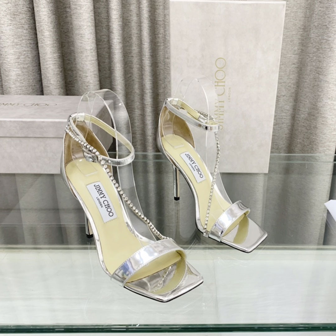 Jimmy Choo 10CM Fine Heel Leather Buckle Slide Sandal