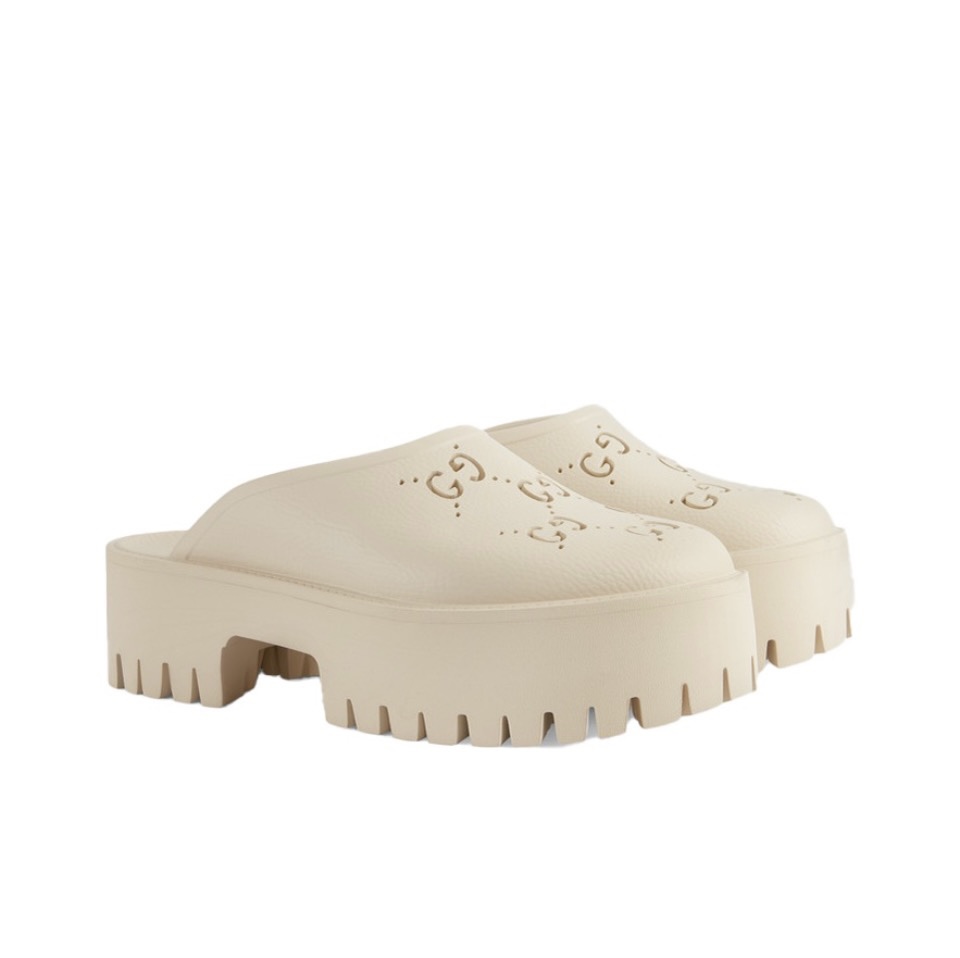 Gucci Shoes Hollow Double G Rubber Thick Slide Sandal
