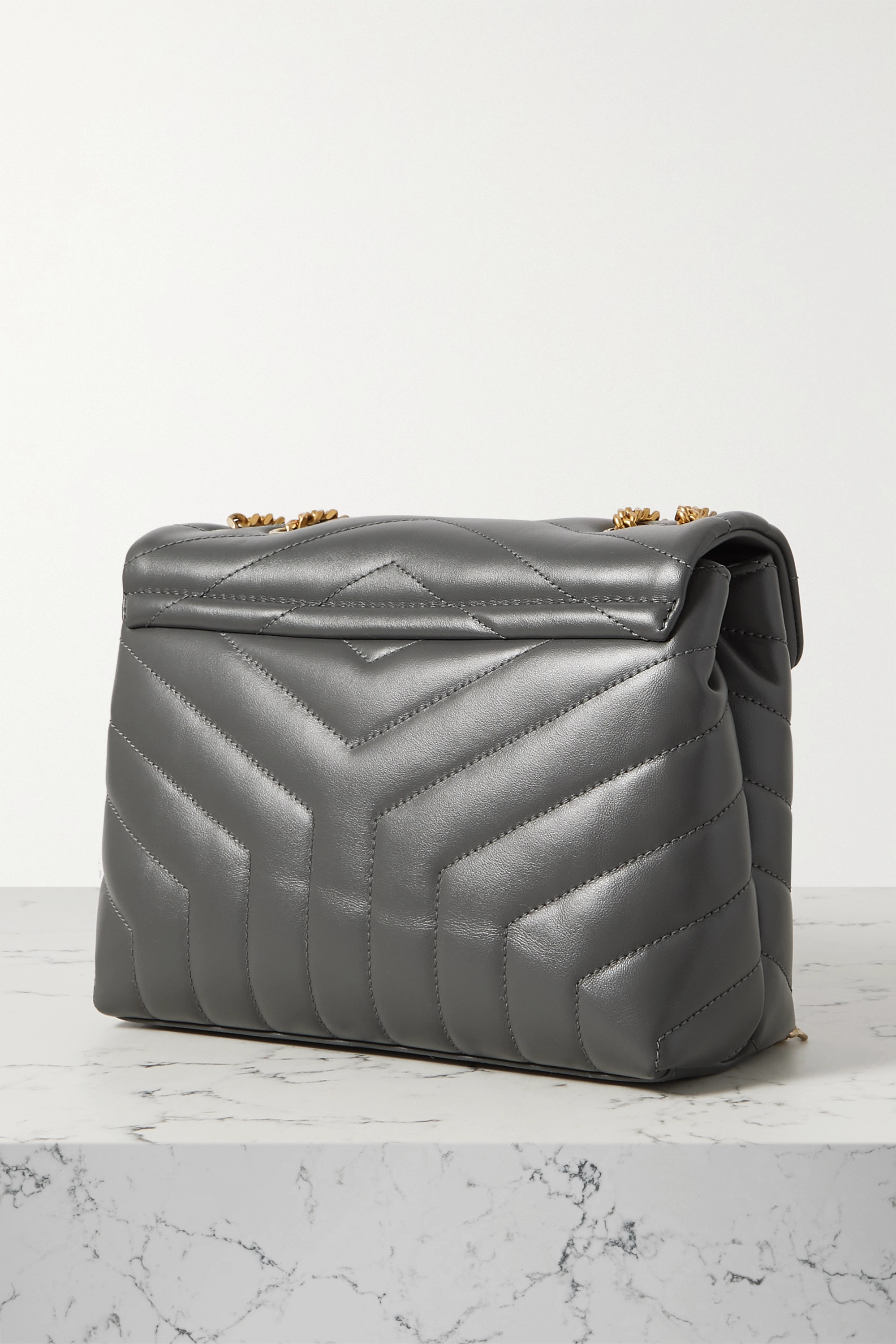 Saint Laurent YSL Loulou small quilted leather shoulder bag grey