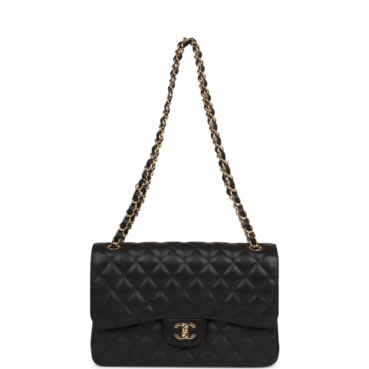 CHANEL Caviar Quilted Jumbo Double Flap Black 30CM