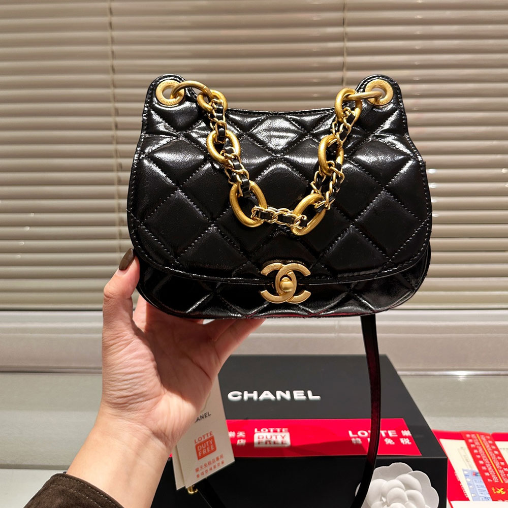 Chanel Small CC Crumpled Calfskin Wavy Hobo crossbody bag