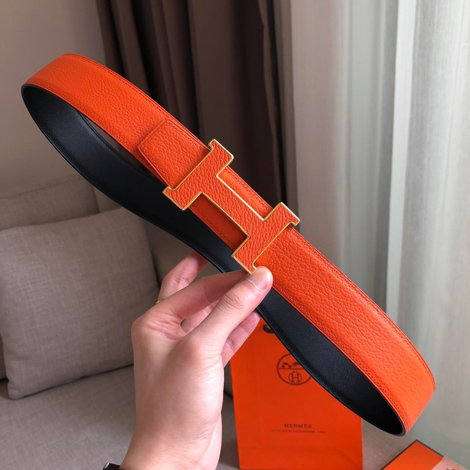 Hermes H Guillochee Belt Buckle & Reversible Strap Orange For Women, Women Belt 380MM