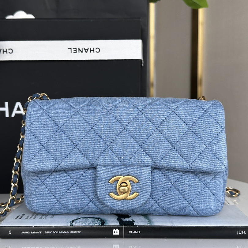Chanel Classic Flag Bag Quilted Denim 20CM