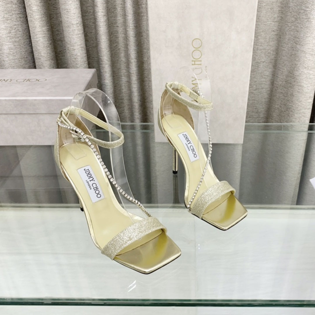 Jimmy Choo 10CM Fine Heel Leather Buckle Slide Sandal