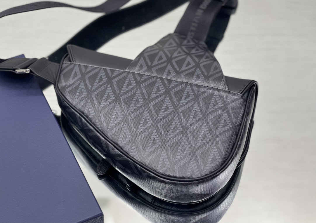 Dior Shoulder Bags SADDLE BAG Black CD Diamond Canvas and Smooth Calfskin 1ADPO093CDP_H43E with Original Box
