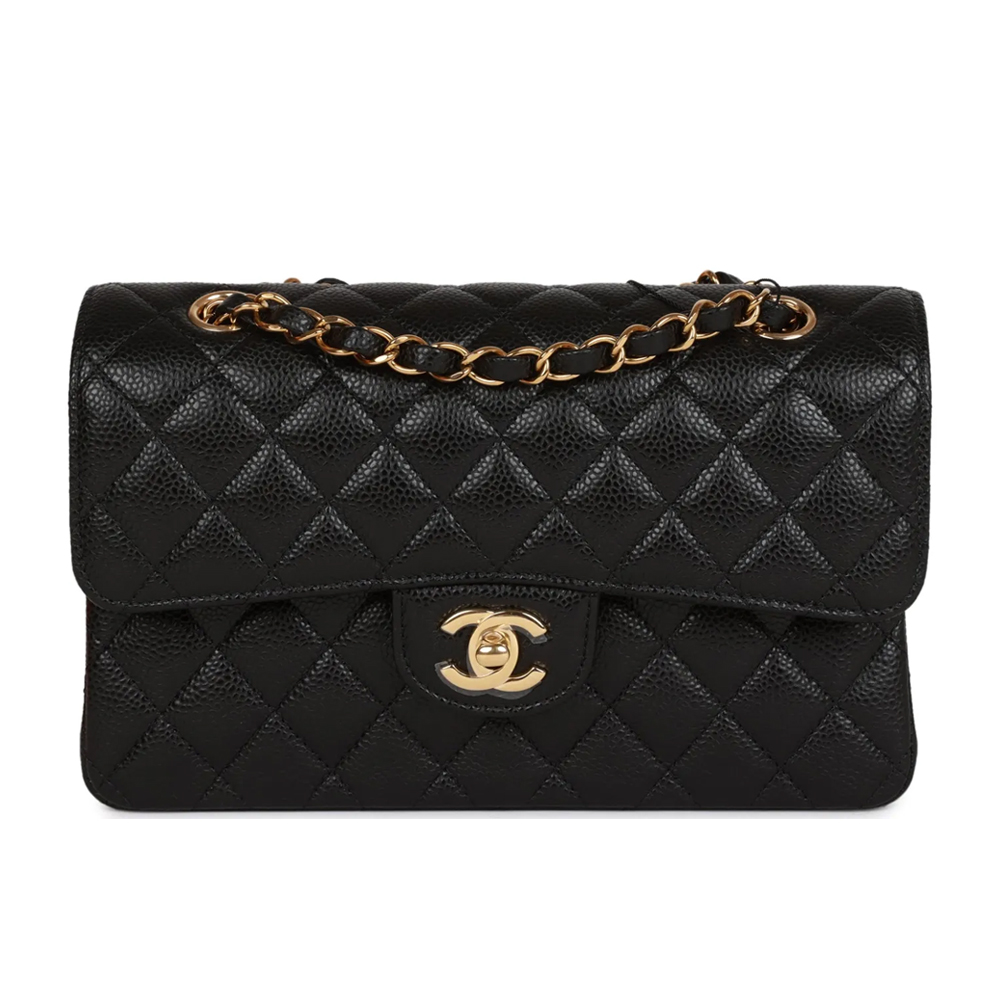 Chanel Classic Flag Bag Small Classic Double Flap Black Caviar Gold Hardware