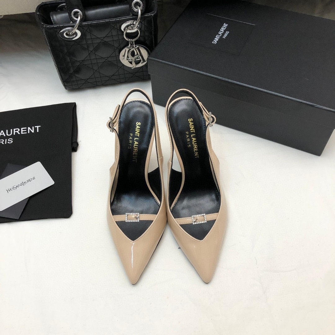 Saint Laurent YSL Patent Leather Buckle High Heel 10.5CM Slide Sandal