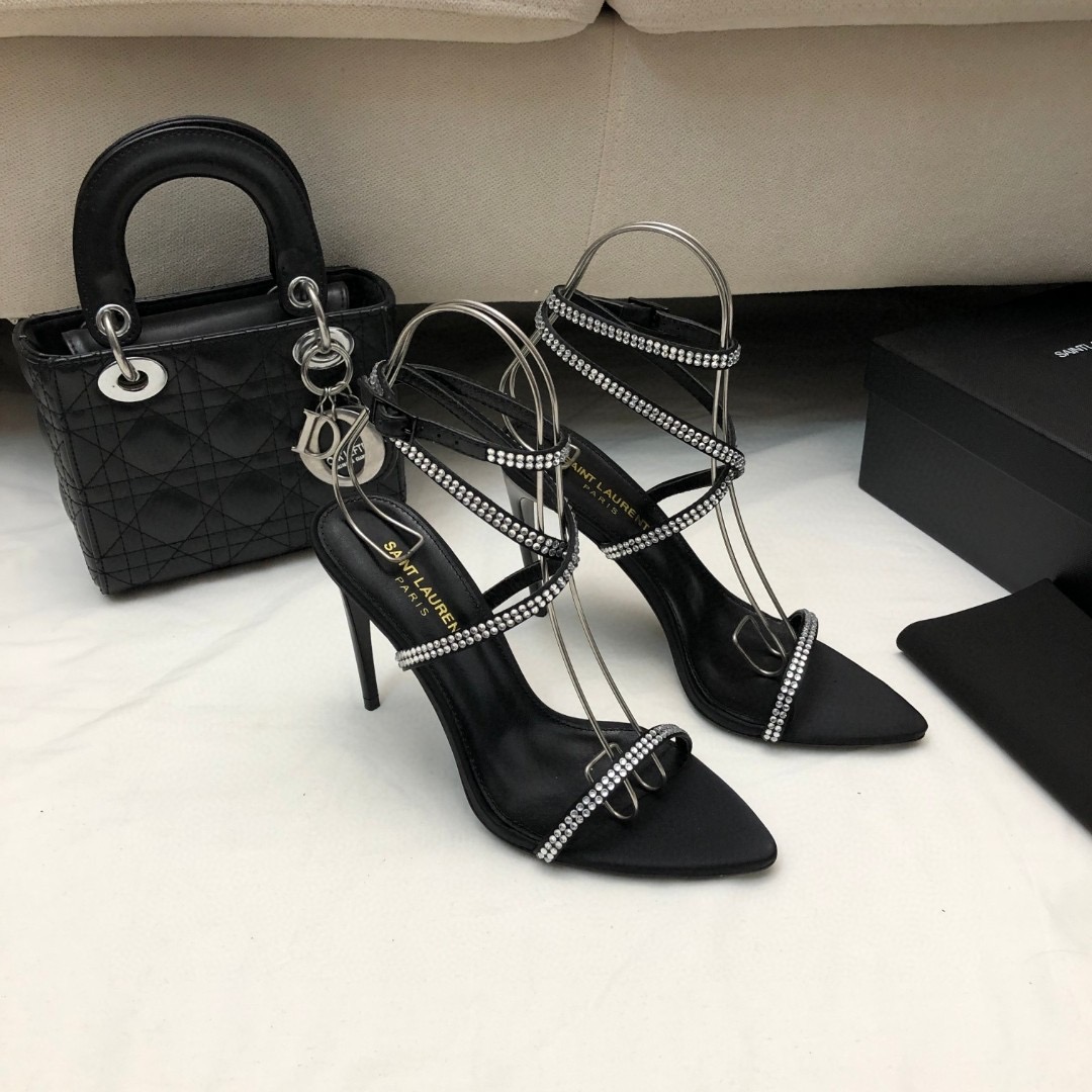Saint Laurent YSL Rhinestone Set With Buckle Heels 10.5CM Slide Sandal