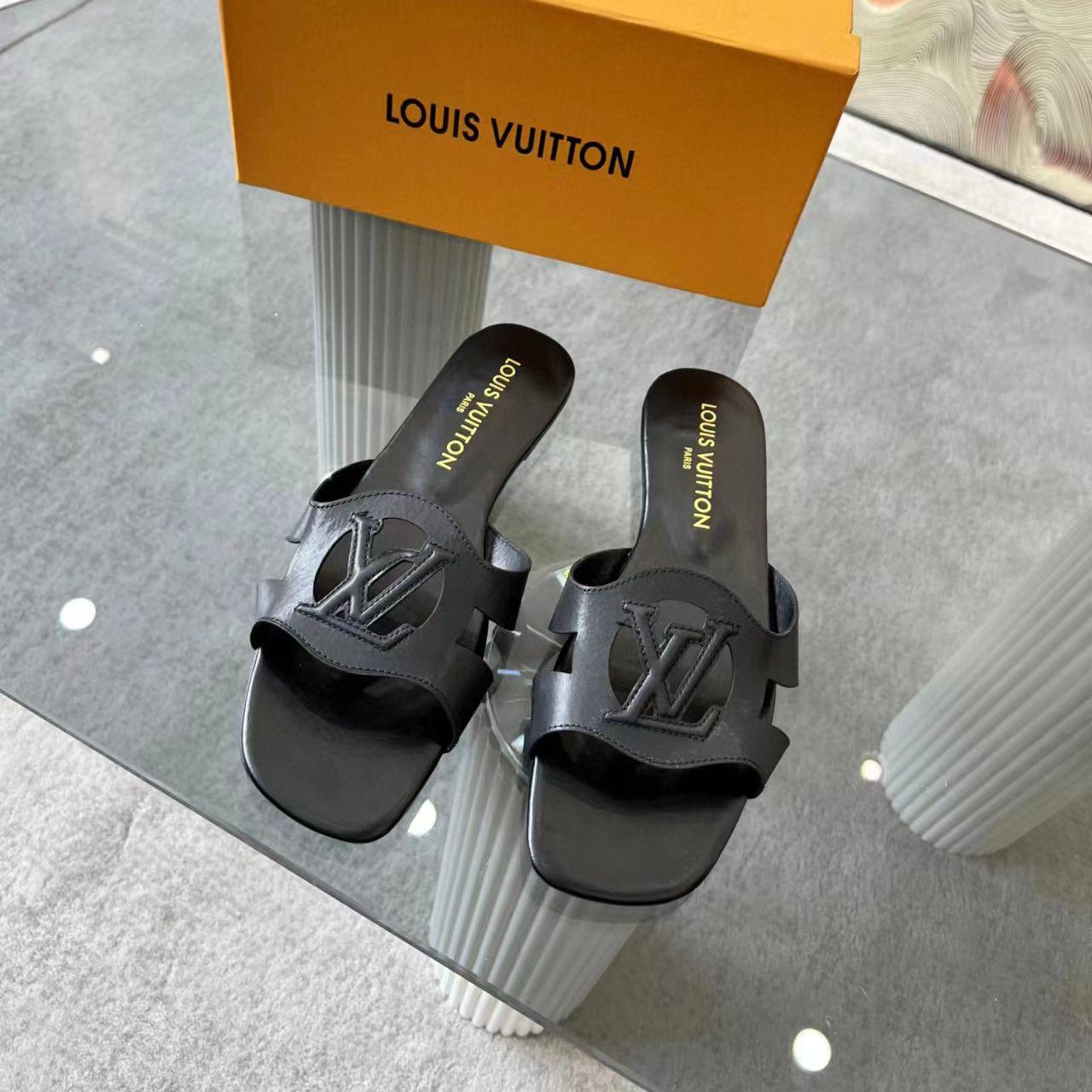 Louis Vuitton LV Lsola Leather Flat Aandals Slide Sandal