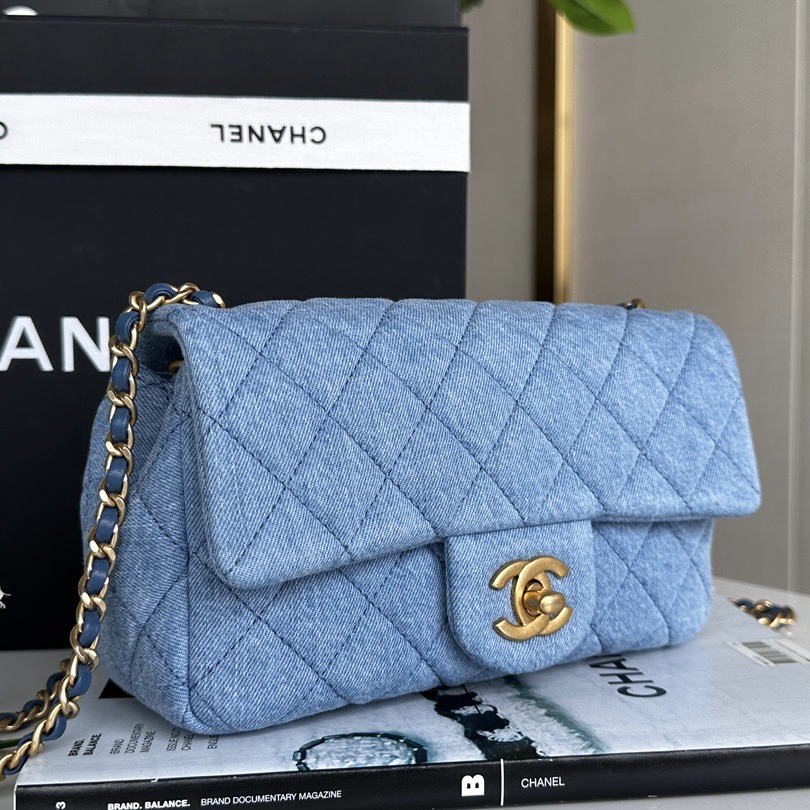 Chanel Classic Flag Bag Quilted Denim 20CM