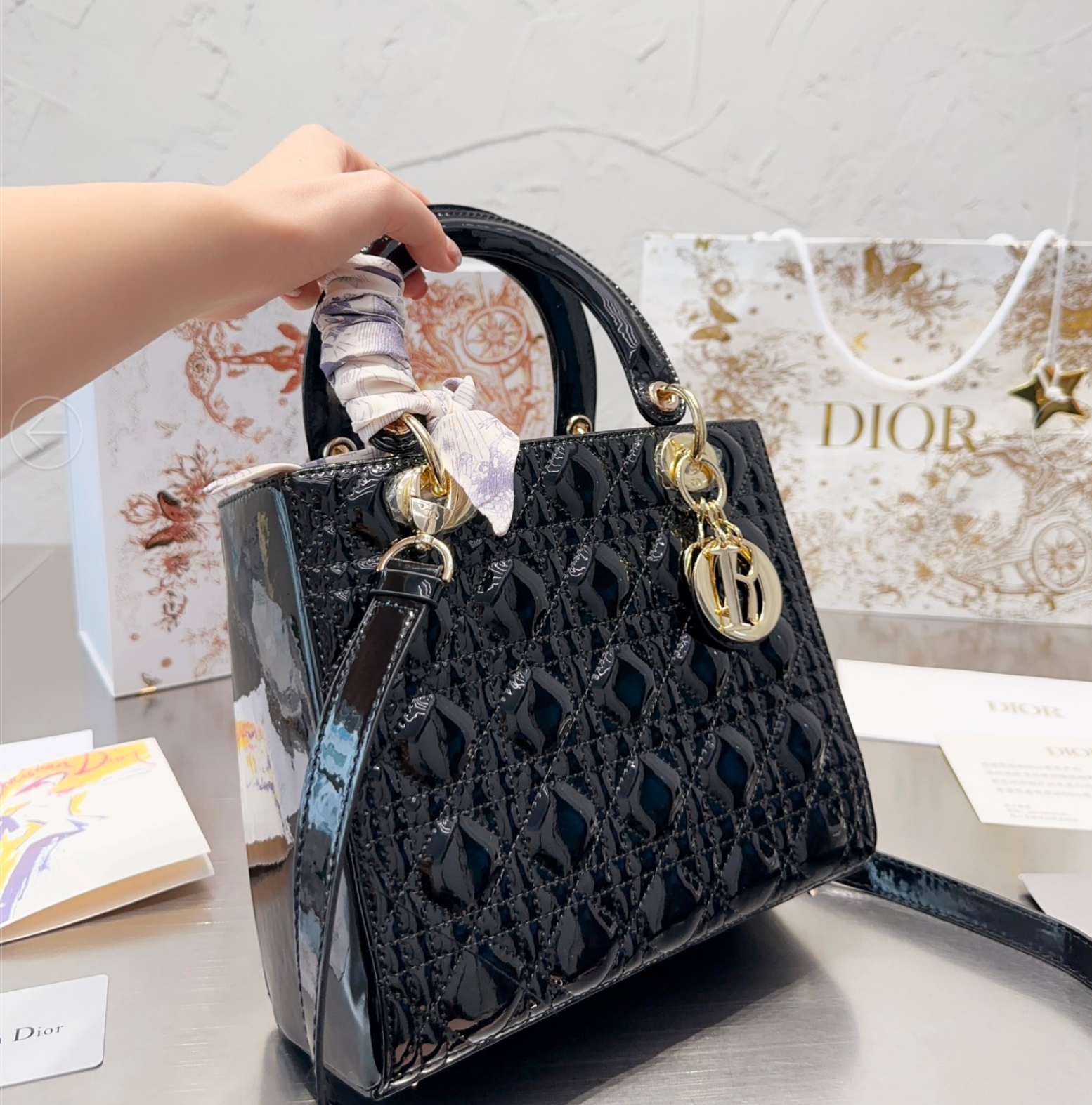 Dior Medium Lady Bag - Lacquered Calfskin