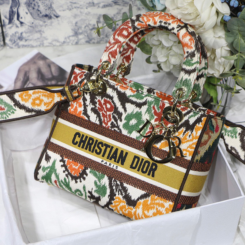 Dior The LADY D-LITE Bag Yellow Multicolor Dior Paisley Embroidery M0565OJAP_M885