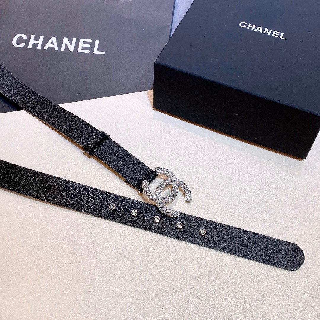 Chanel Belt With Beaded Buckle Black with Silver Hardware Women Belt 30MM