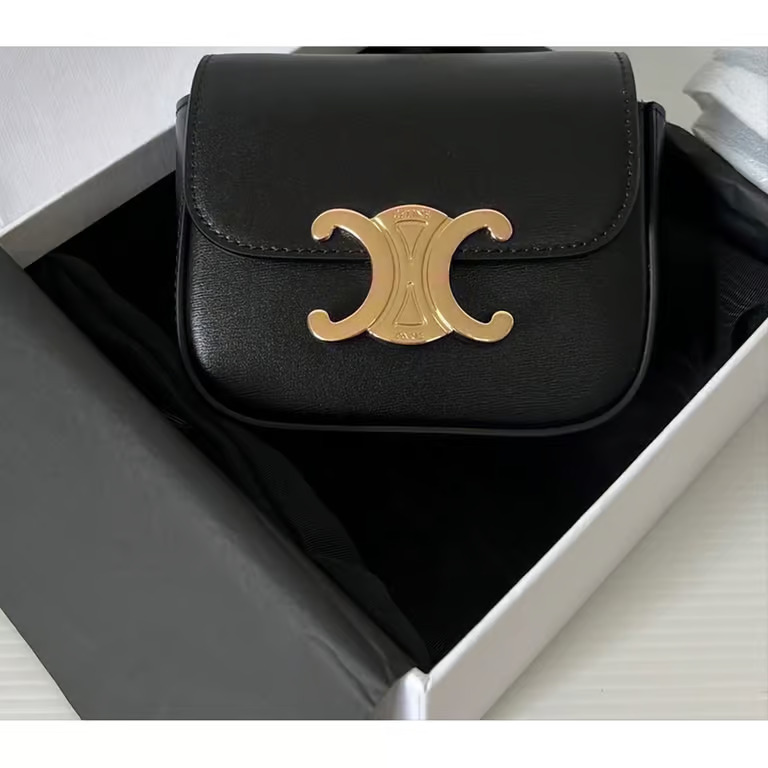 CELINE MINI TRIOMPHE IN SHINY CALFSKIN BLACK
