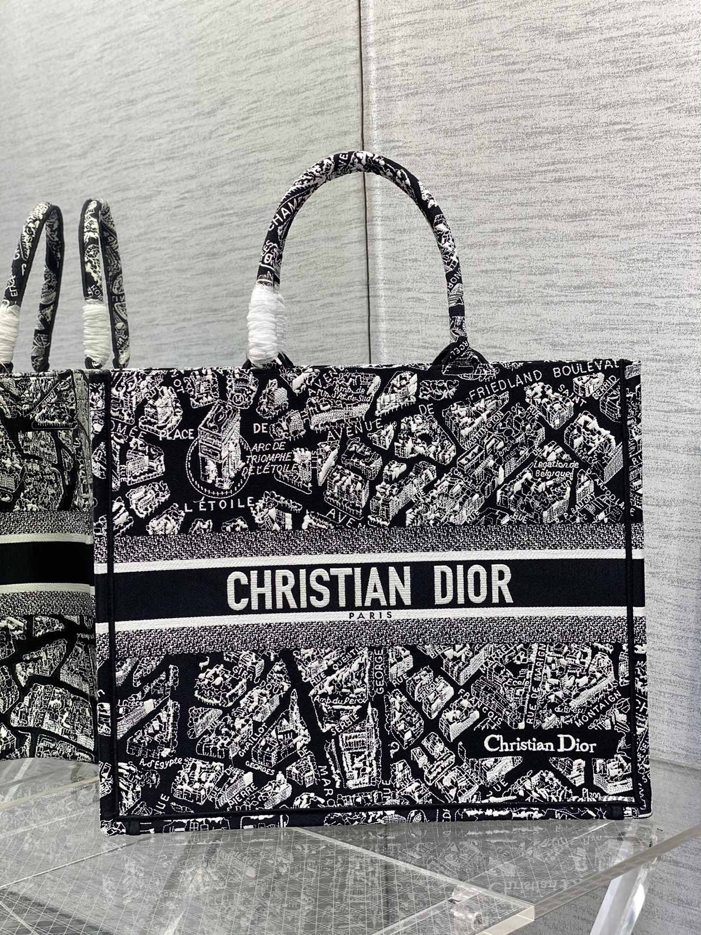 Dior Book Tote Large Black And White Plan De Paris Embroidery M1296ZOMP_M993