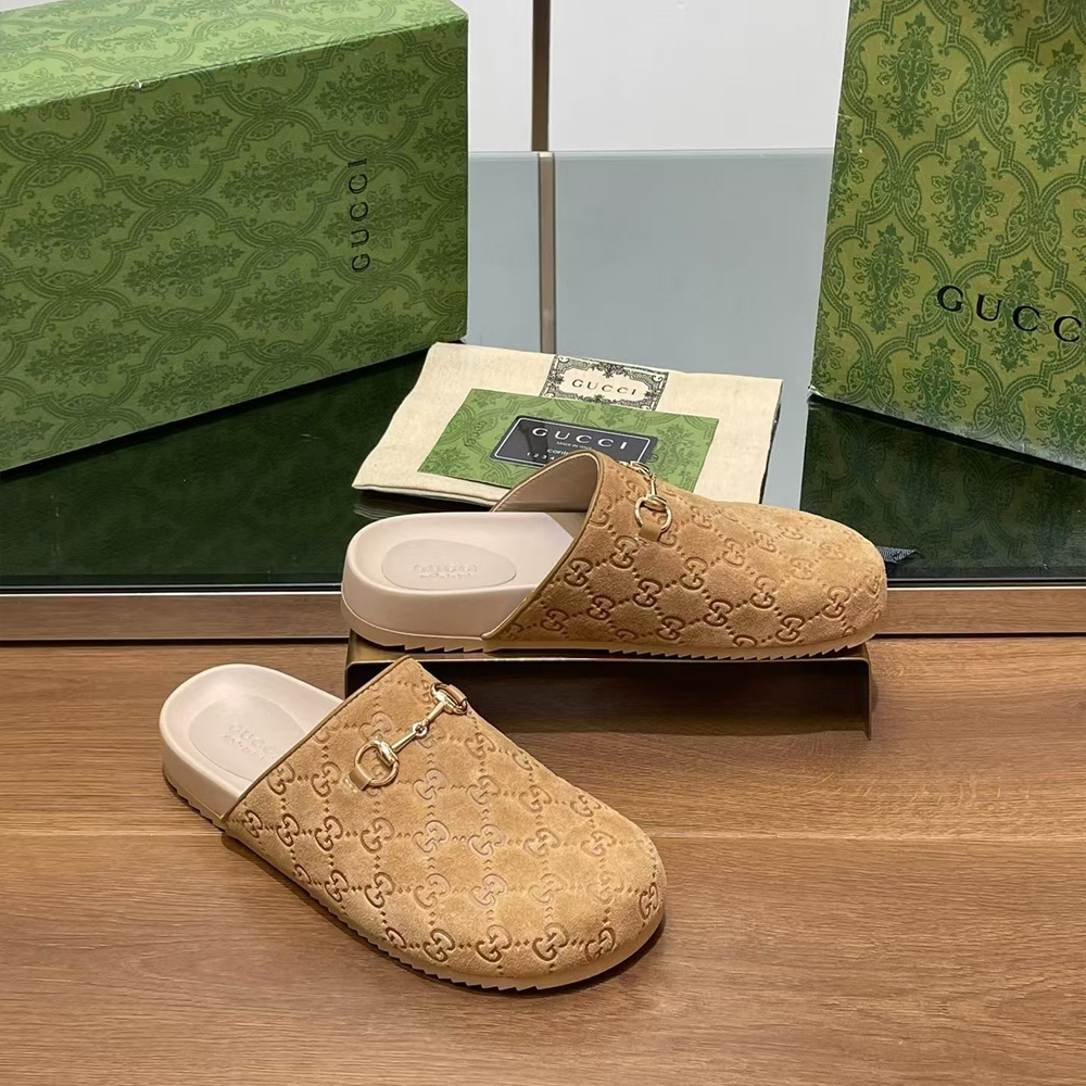 Gucci Horsebit GG suede mules
