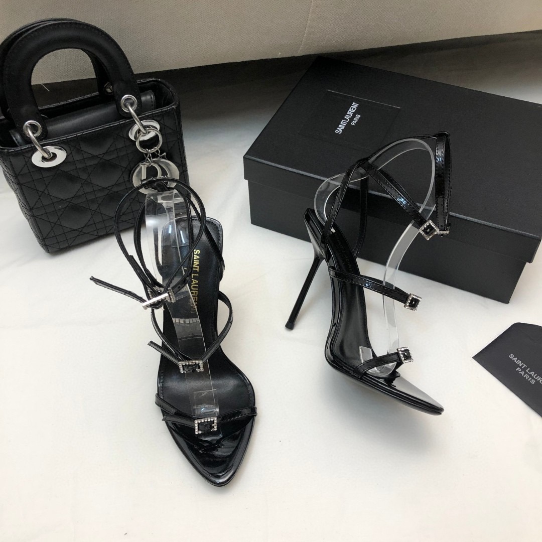 Saint Laurent YSL Strap And Buckle High Heels10.5CM Slide Sandal