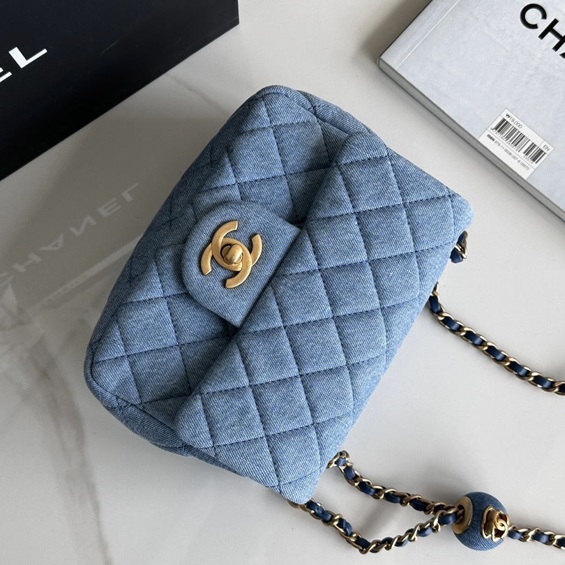 Chanel Classic Flag Bag Quilted Denim 20CM