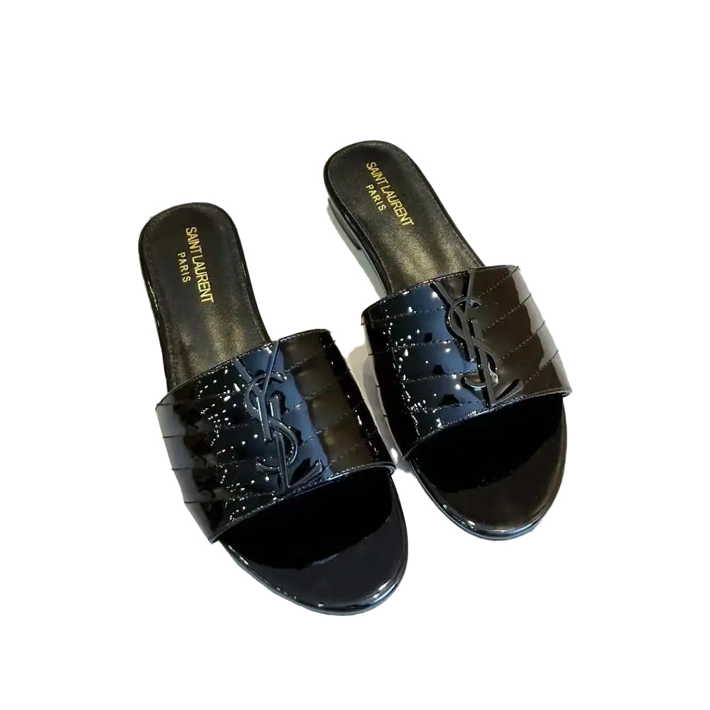 YSL Saint Laurent Black Label Slippers Patent Leather