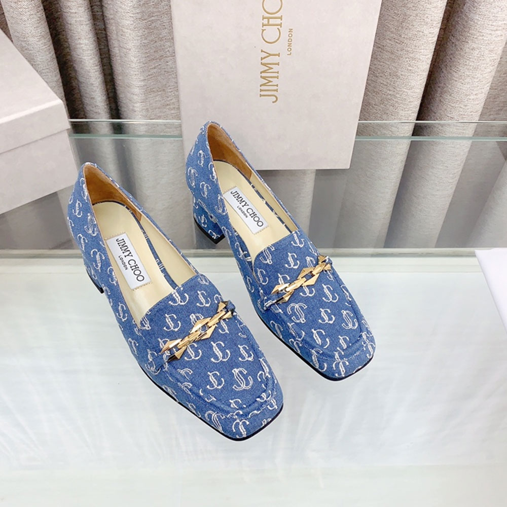 Jimmy Choo Patent Leather 5CM Thick Heel Slide Sandal