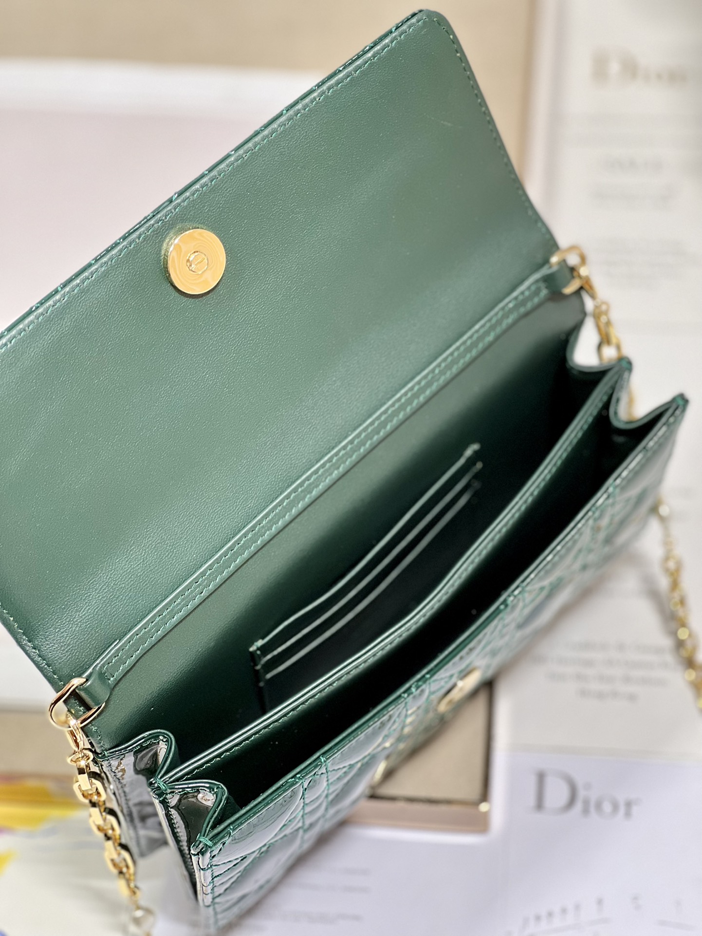 Dior Miss Mini Bag Rose Pine Green Patent Cannage Calfskin