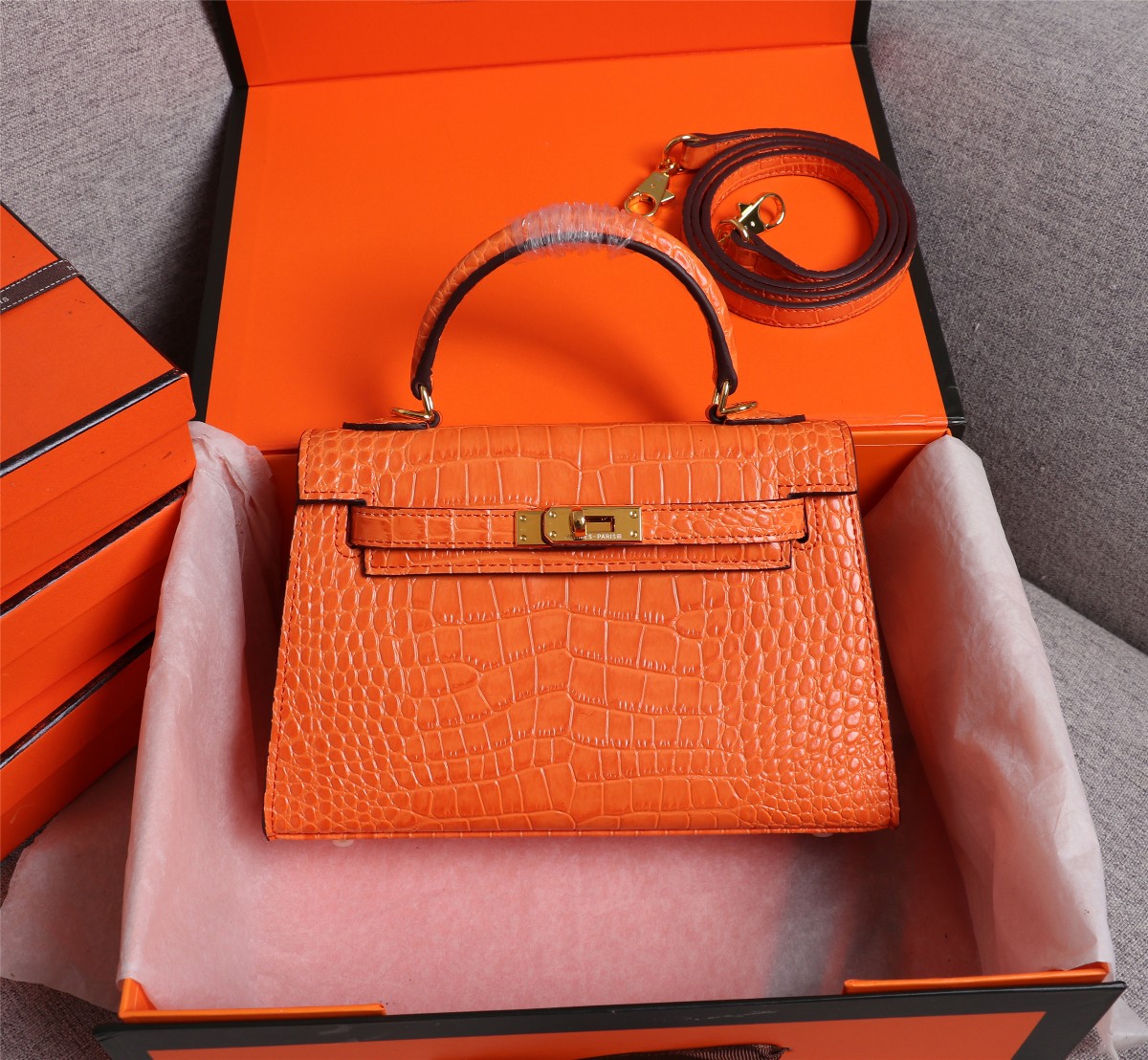 Hermes Kelly Gold Buckle Bag-Crocodile