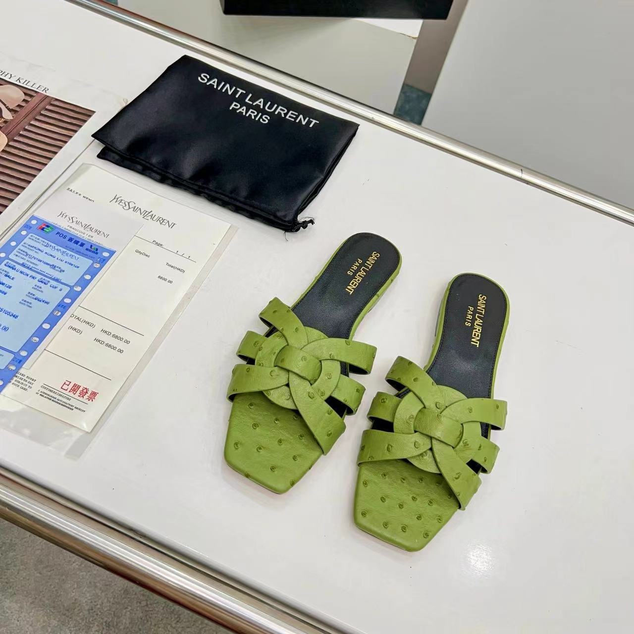 YSL Saint Laurent Nu Pieds Ostrich Pattern