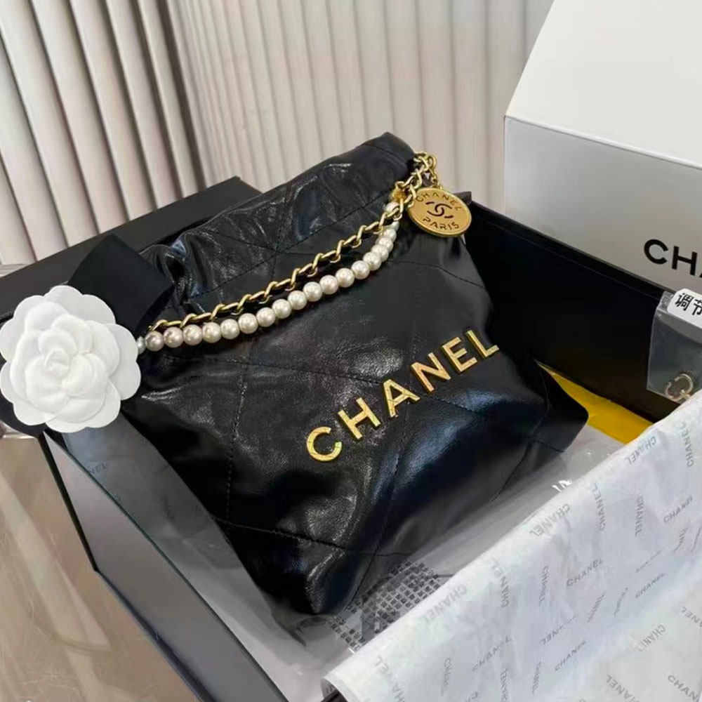 CHANEL Mini 23S Shiny Calfskin with Pearl Handbag AS3980
