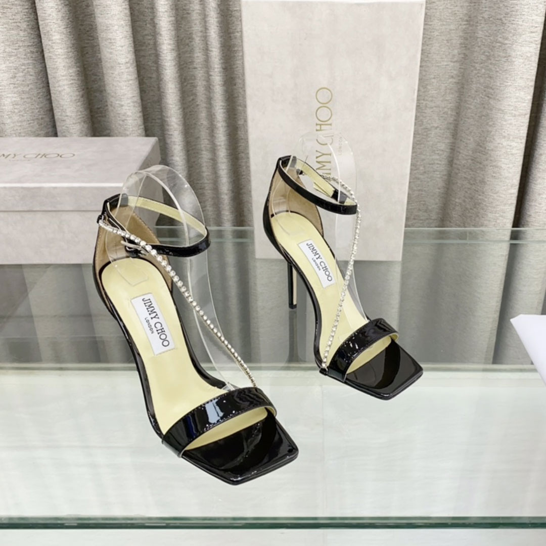 Jimmy Choo 10CM Fine Heel Leather Buckle Slide Sandal