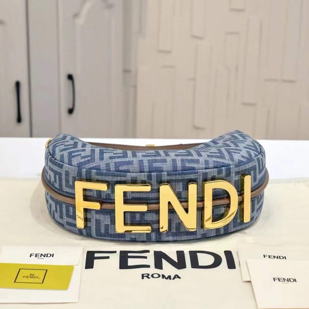 Fendi graphy Small Light blue FF denim fabric bag