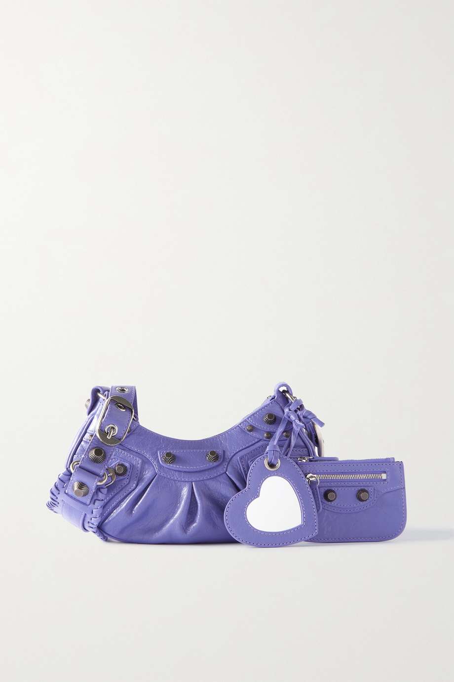 BALENCIAGA Le Cagole XS studded crinkled-leather shoulder bag purple