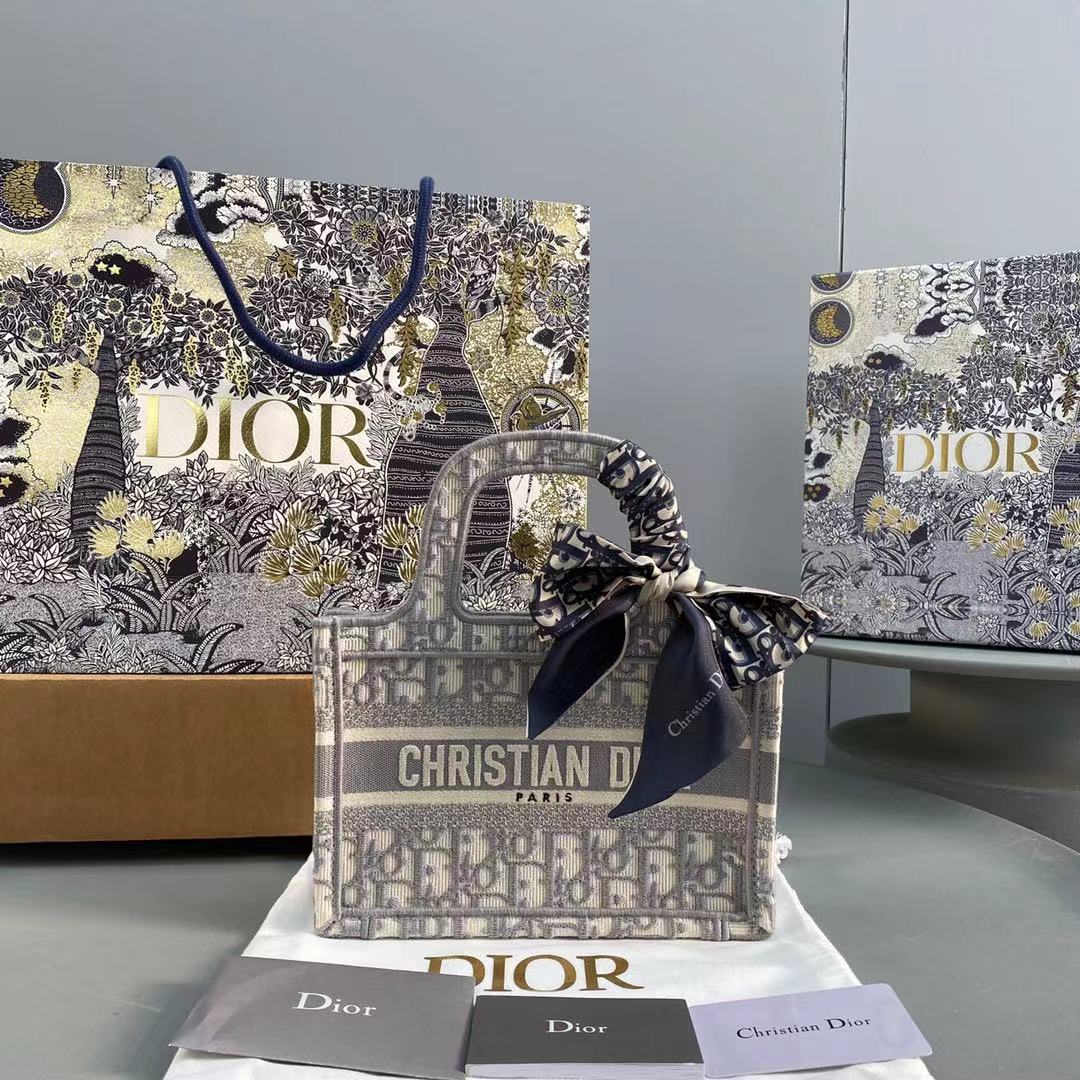 Dior Book Tote Small Gray Dior Oblique Embroidery M1286ZRIW_M932