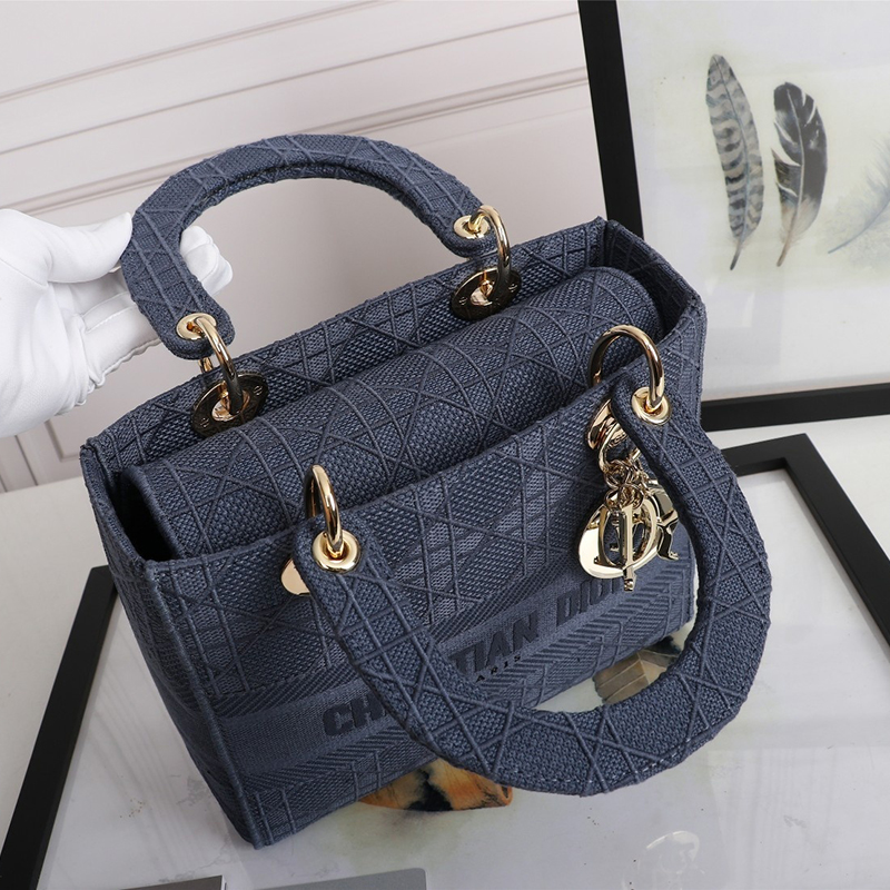 Dior The LADY D-LITE Bag Dark Denim Blue Cannage Embroidery M0565OREY_M61E