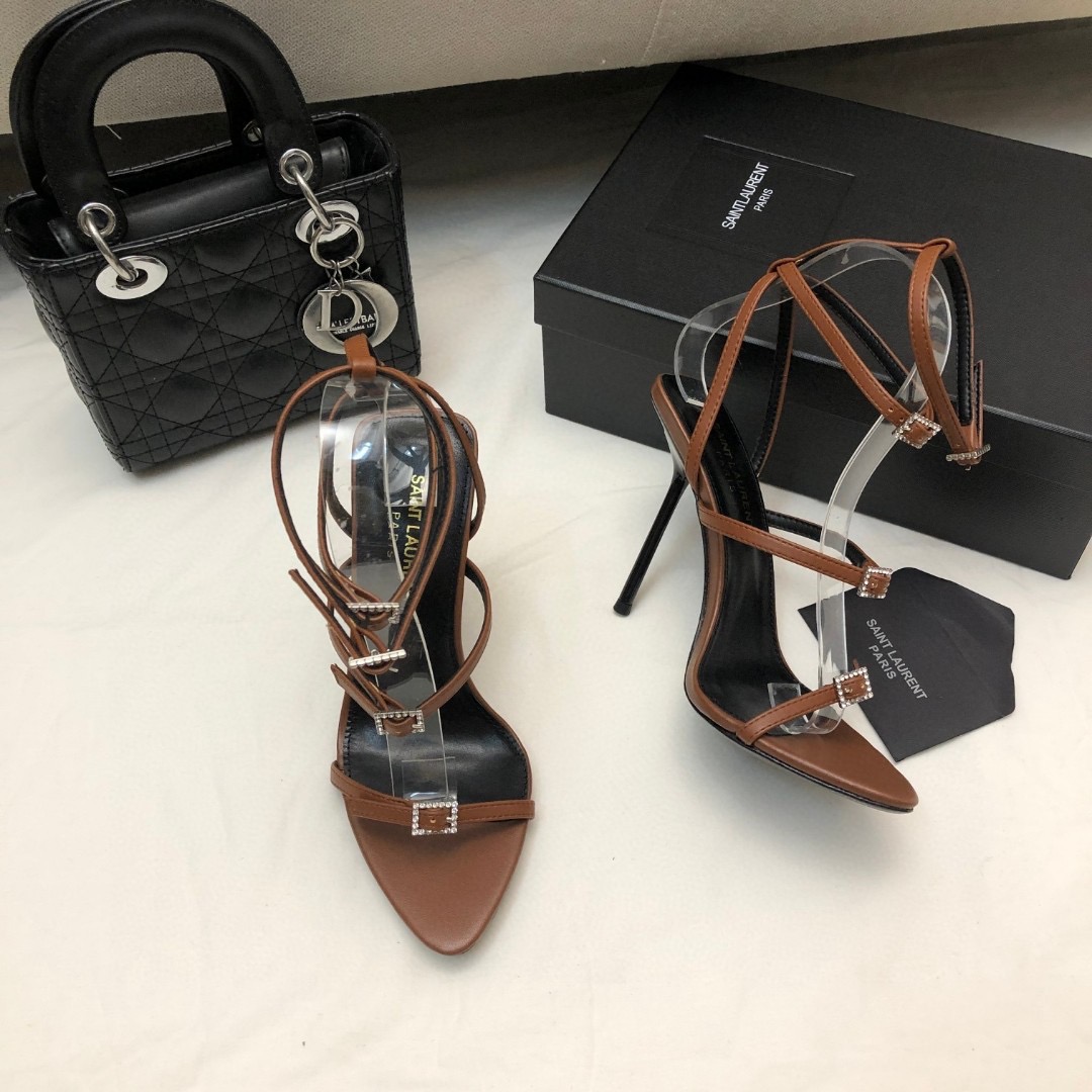 Saint Laurent YSL Strap And Buckle High Heels10.5CM Slide Sandal