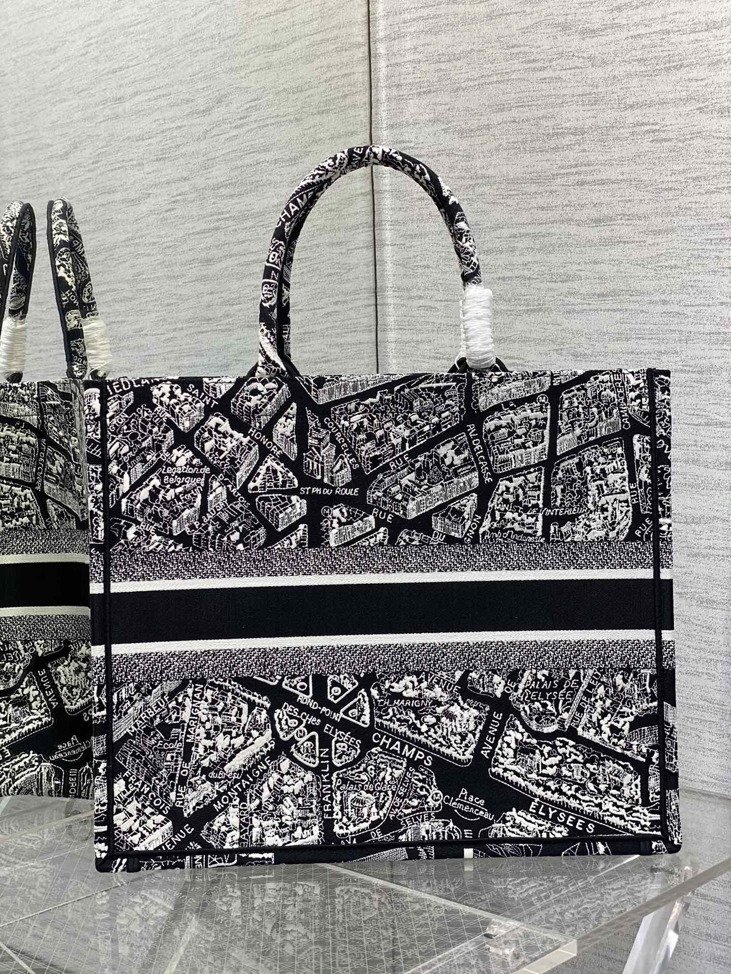 Dior Book Tote Large Black And White Plan De Paris Embroidery M1296ZOMP_M993