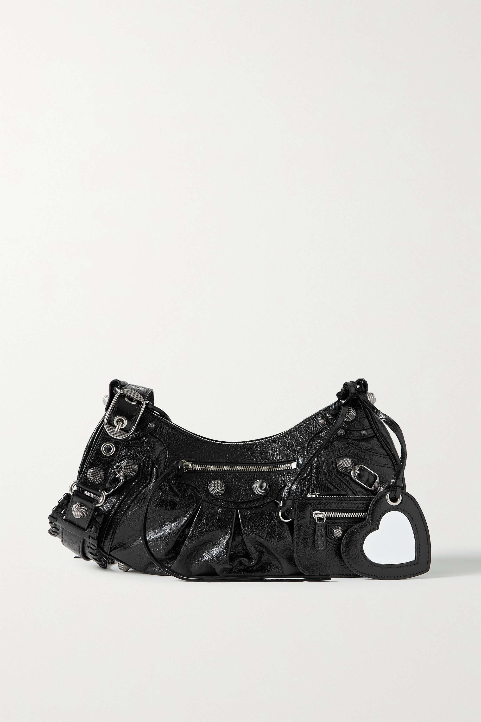 BALENCIAGA Le Cagole small studded crinkled-leather shoulder bag