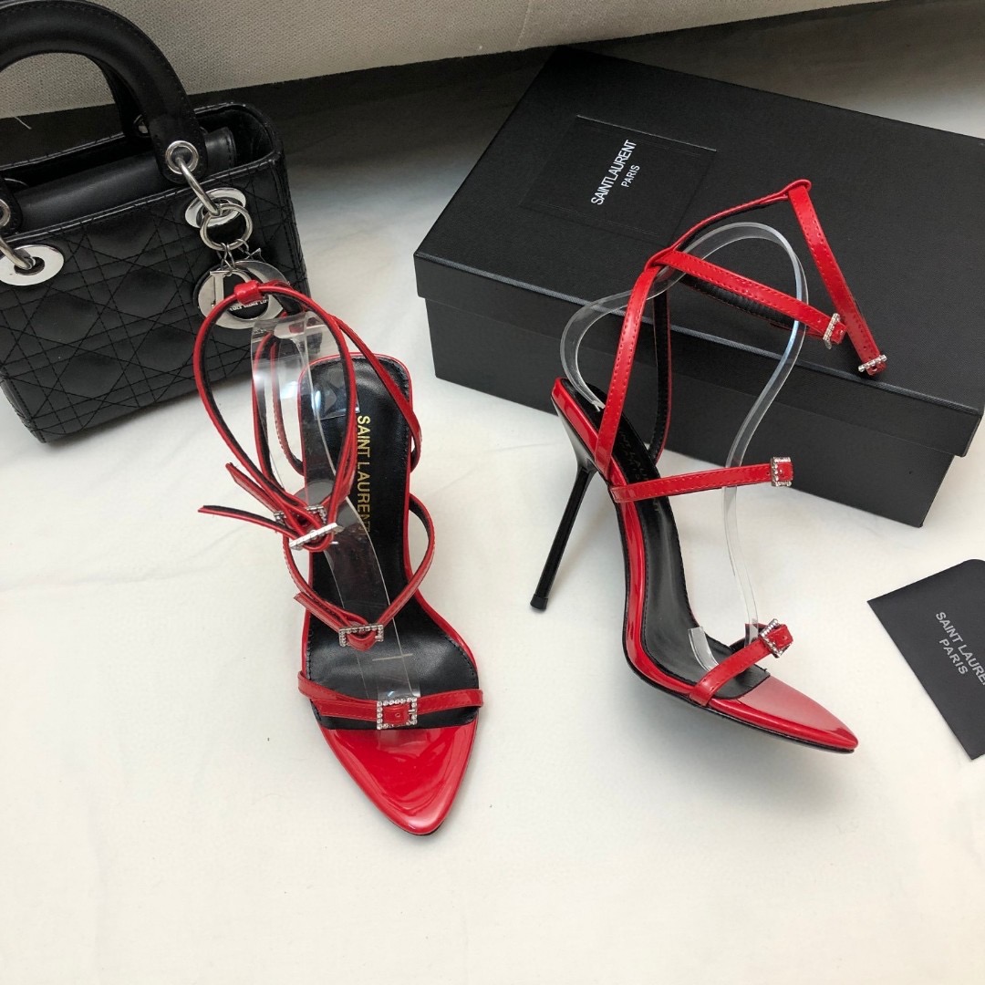 Saint Laurent YSL Strap And Buckle High Heels10.5CM Slide Sandal