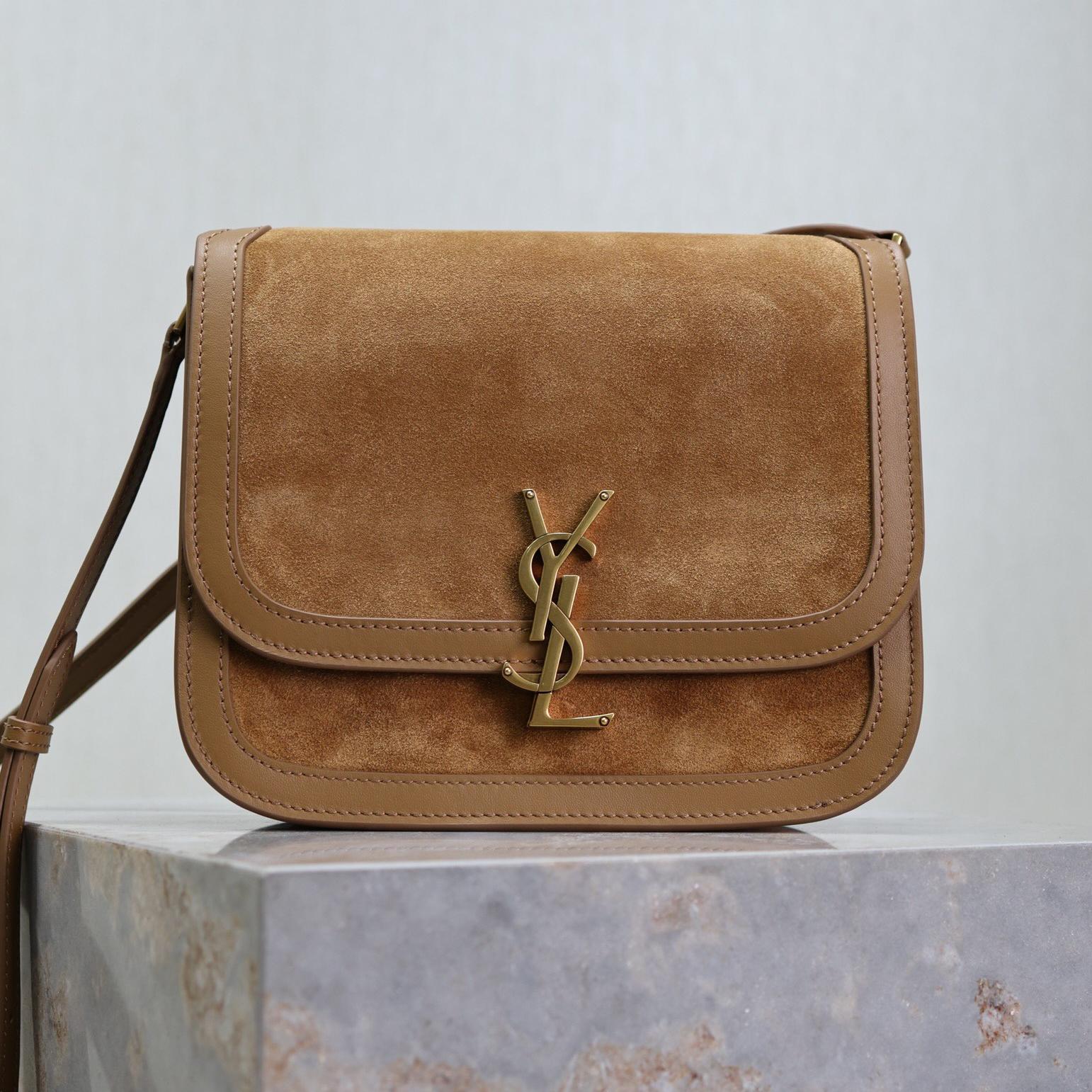Saint Laurent YSL Brown Solferino Medium Suede Shoulder Bag