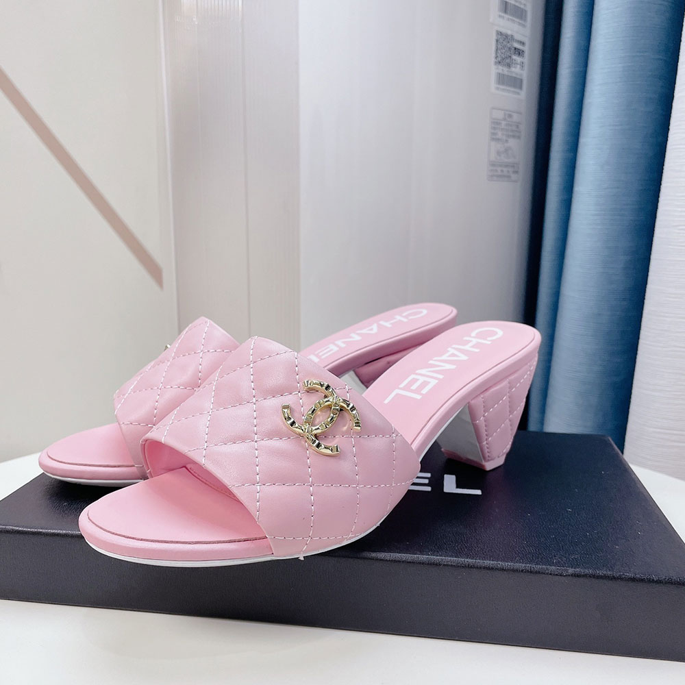 Chanel Sheep-leather Fashion High-heeled Slippers Slide Sandal