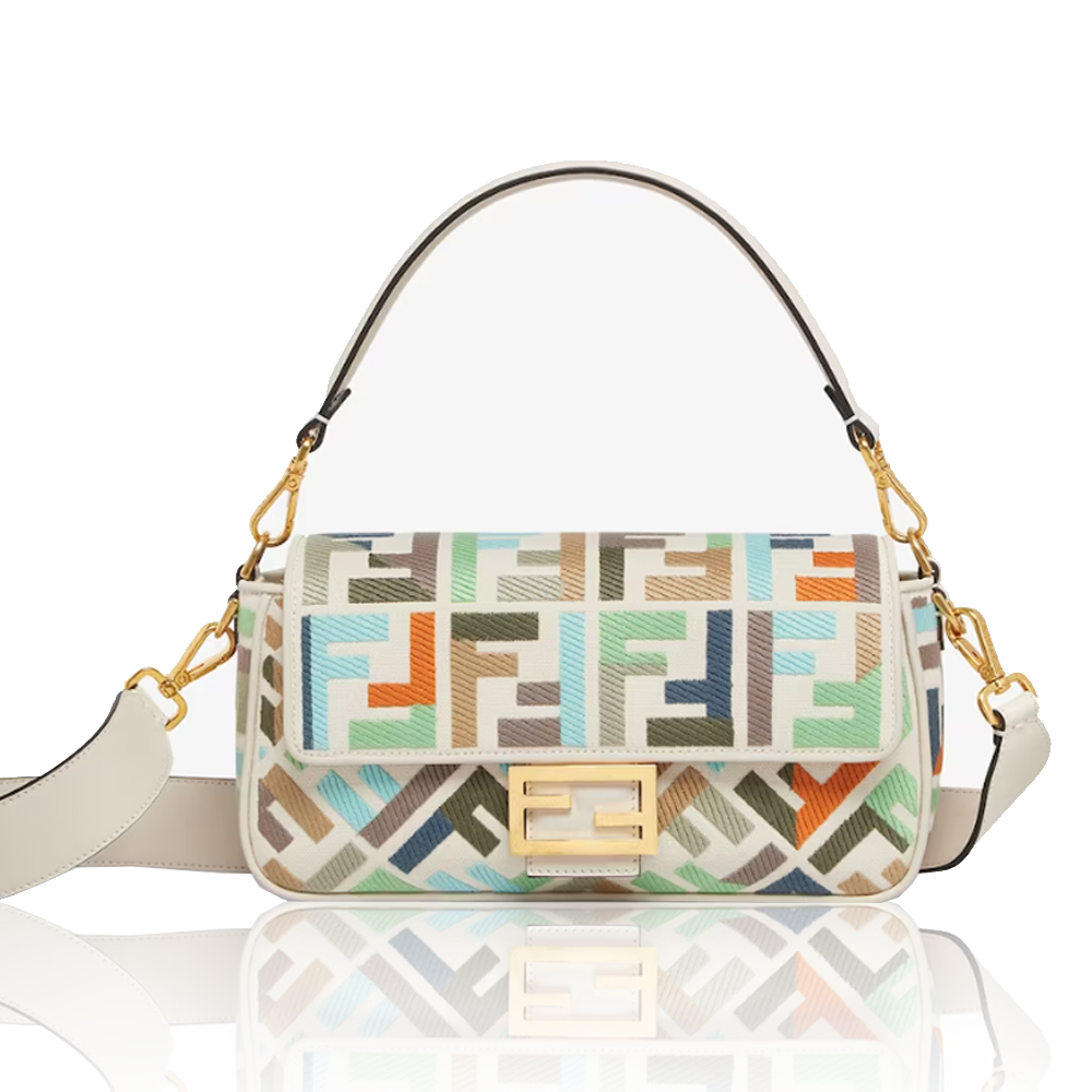 FENDI Baguette Multicolor canvas bag with FF embroidery