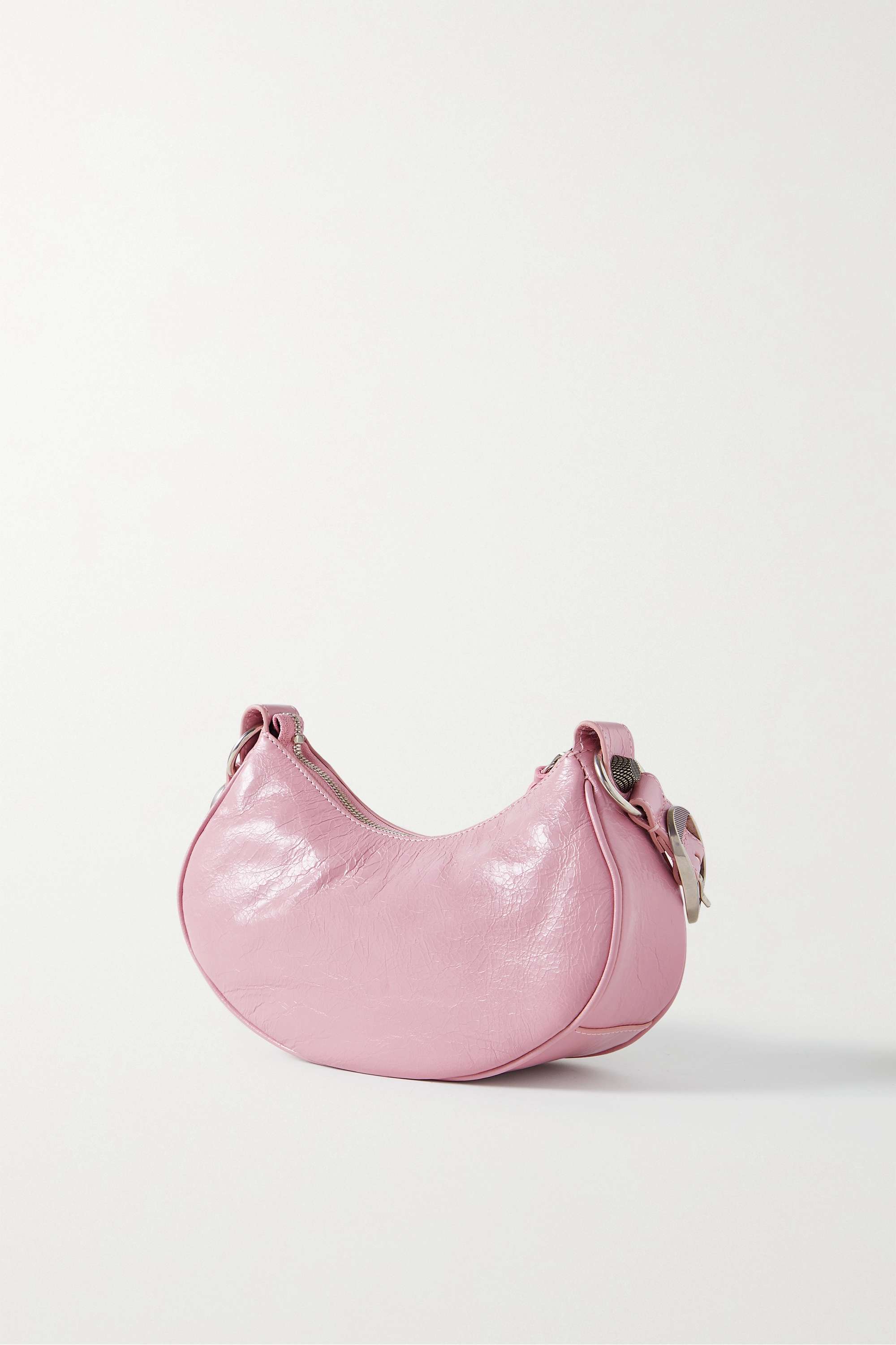 BALENCIAGA Le Cagole XS studded crinkled-leather shoulder bag pink