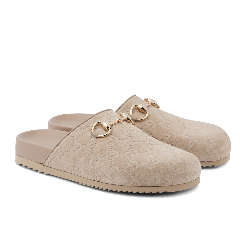 Gucci Horsebit GG suede mules