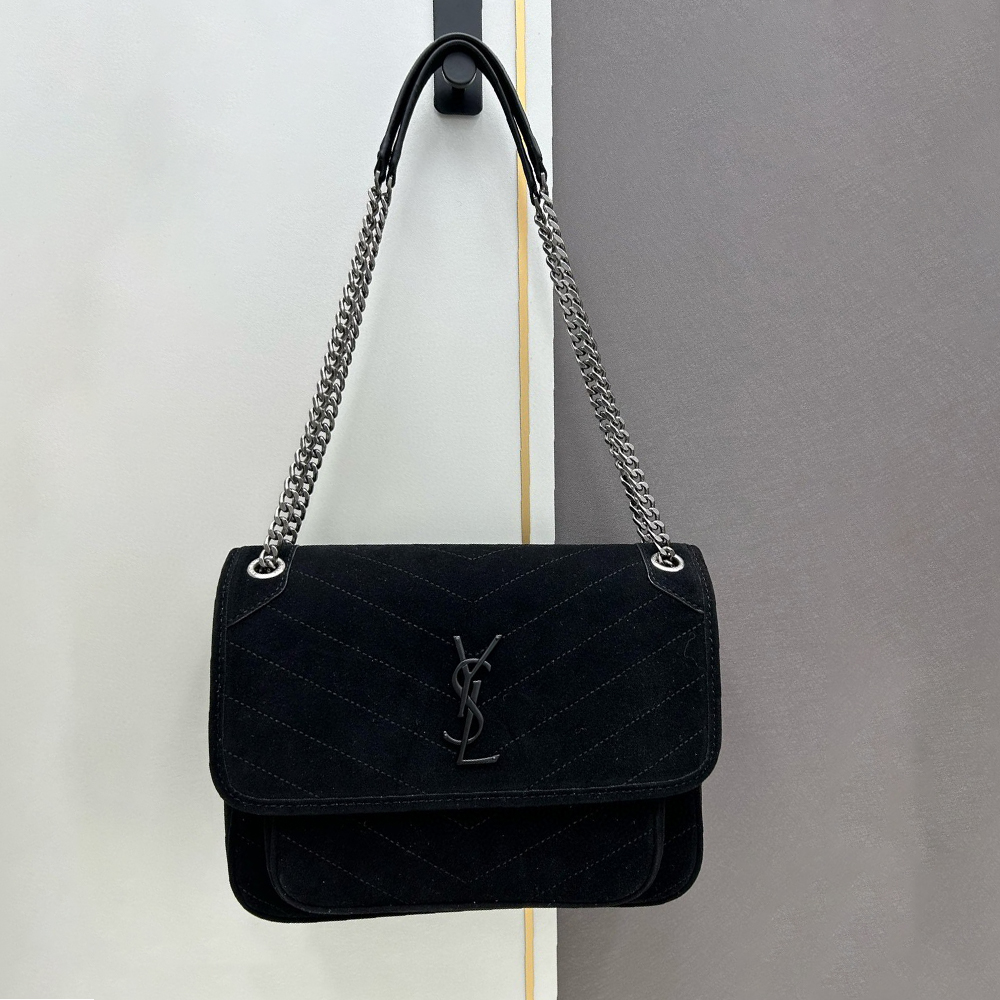 Saint Laurent YSL Niki Quilted Suede Handbag