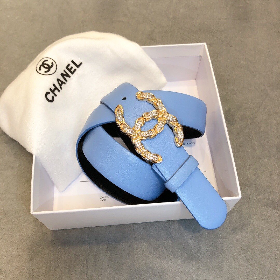 Chanel Belt With Double C Buckle Blue Women Belt 30MM