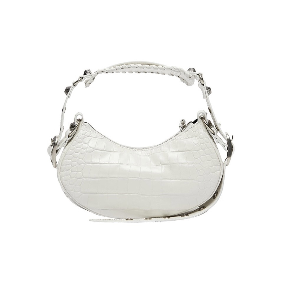 BALENCIAGA Le Cagole XS studded crinkled-leather shoulder bag White